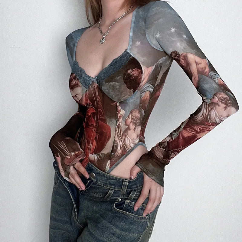 Body damskie gorsetowe ze wzorem