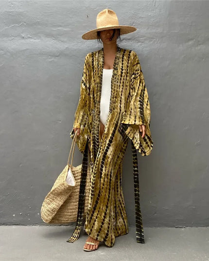 Długie kimono plażowe boho – narzutka damska na lato | Klenti