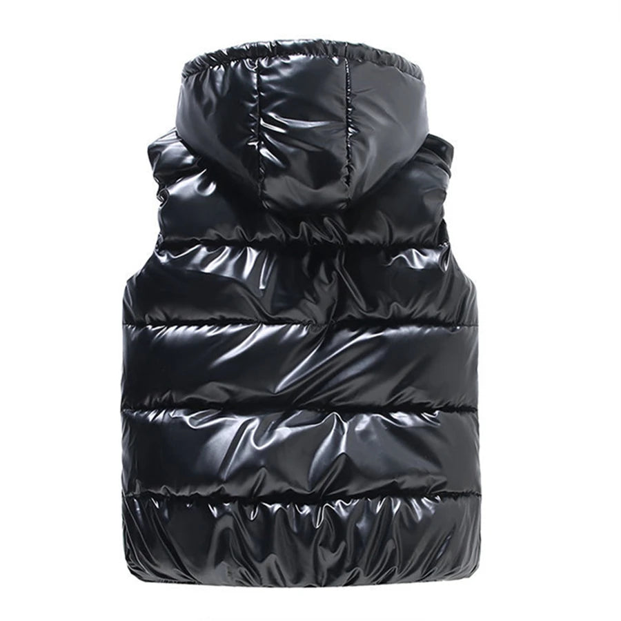 Kamizelka damska błyszcząca z kapturem