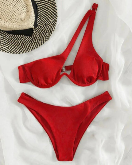 Dwuczęściowy strój kąpielowy bikini asymetryczny z fiszbinami