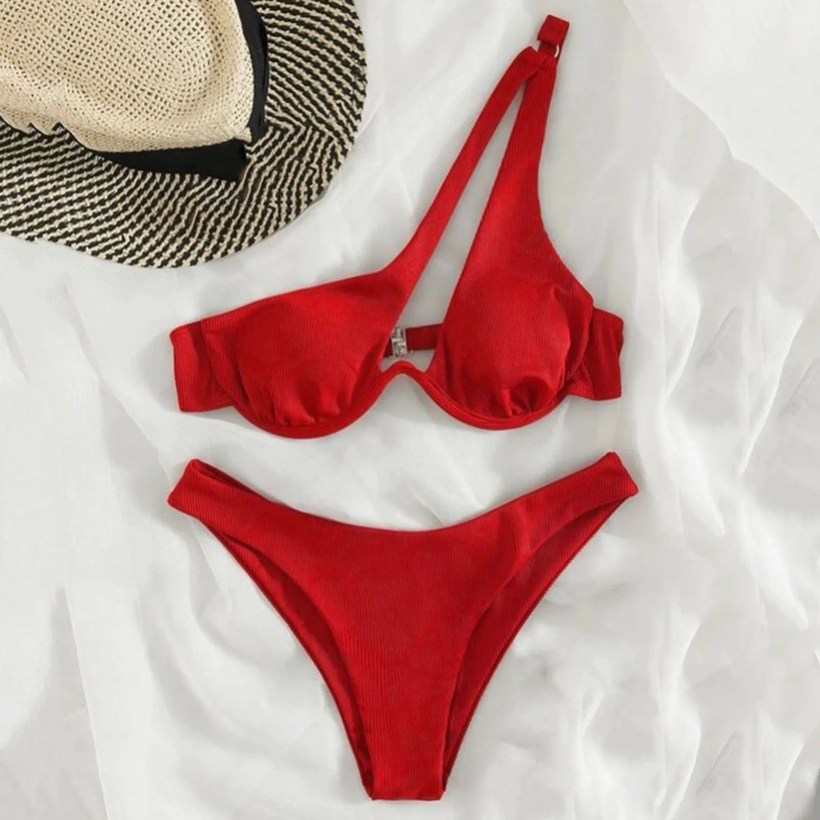 Dwuczęściowy strój kąpielowy bikini asymetryczny z fiszbinami