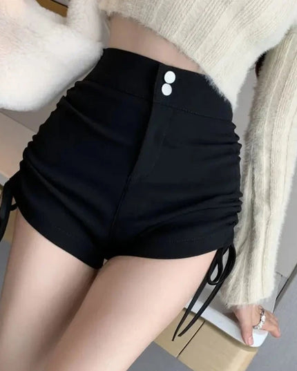Damskie szorty z wysokim stanem i regulacją długości po bokach
