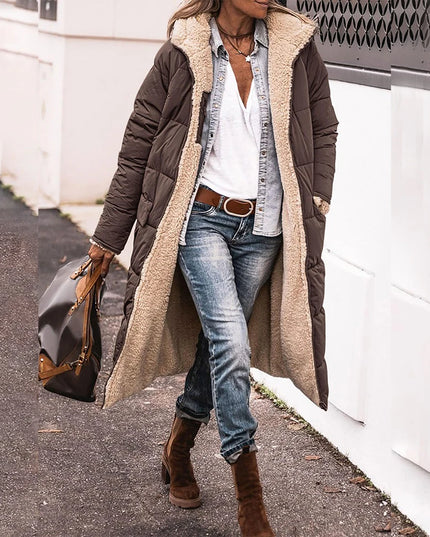 Długa damska kurtka zimowa z ciepłym podszyciem