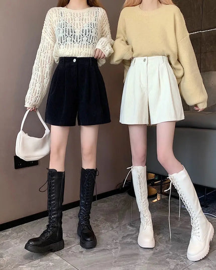 Damskie szorty sztruksowe o dłuższym fasonie