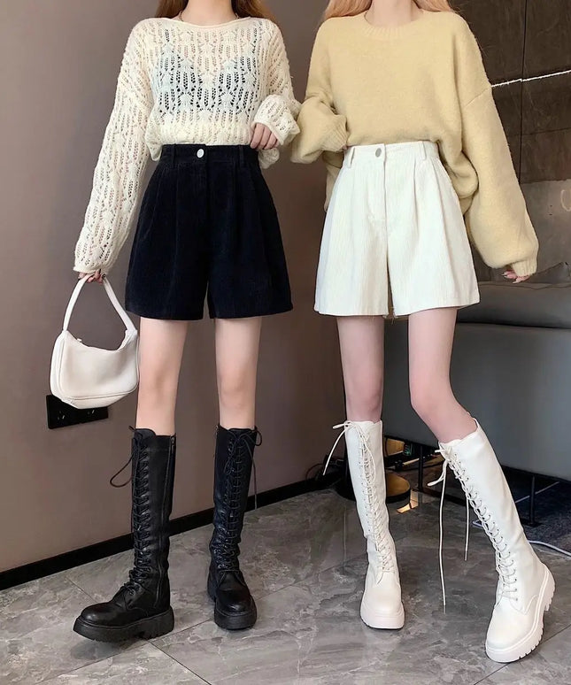 Damskie szorty sztruksowe o dłuższym fasonie