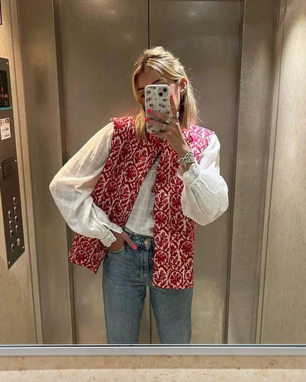 Kamizelka damska dwustronna w kolorowe wzory