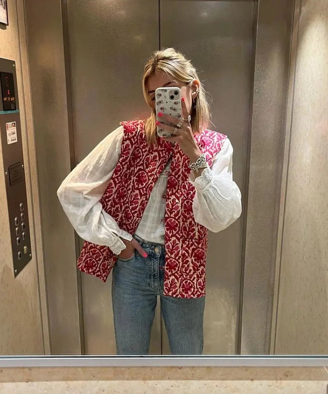 Kamizelka damska dwustronna w kolorowe wzory