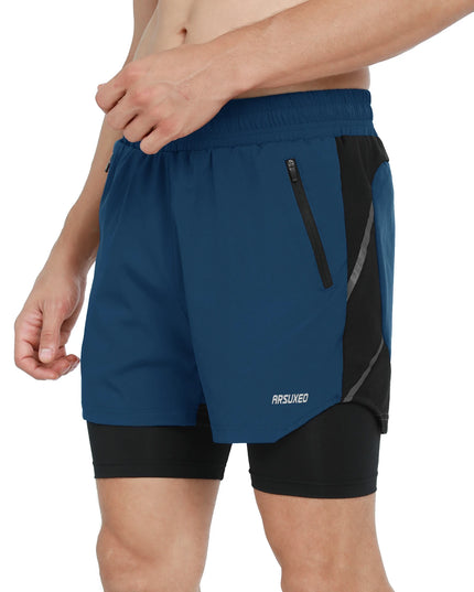 Sportowe spodenki męskie 2w1 z gumką w pasie