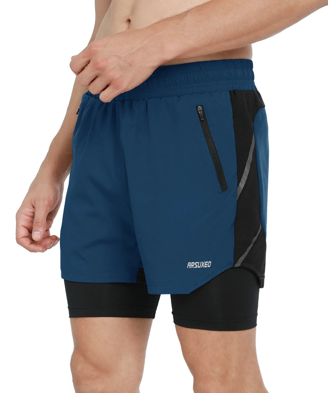 Sportowe spodenki męskie 2w1 z gumką w pasie