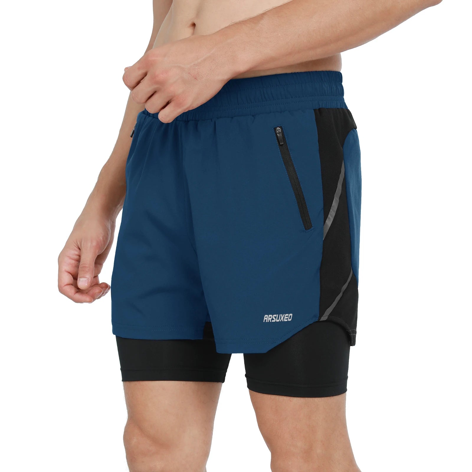 Sportowe spodenki męskie 2w1 z gumką w pasie