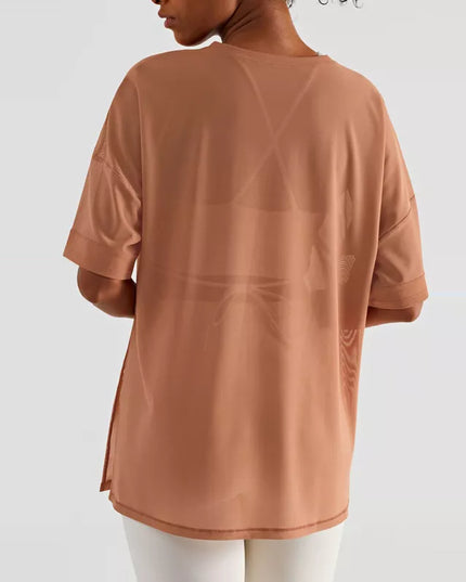 Sportowa koszulka damska oversize z siateczki