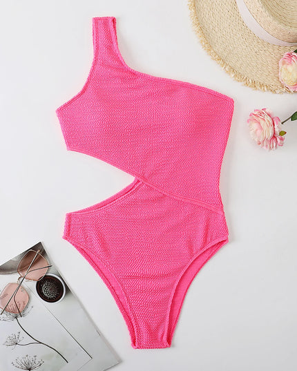 Jednoczęściowy strój kąpielowy asymetryczny z wycięciem na boku