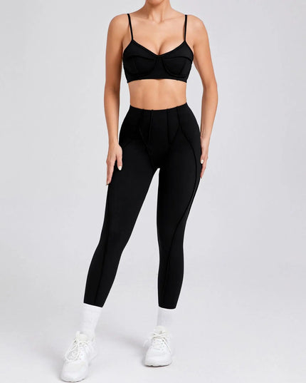 Bezszwowy komplet sportowy damski – top i legginsy z wysokim stanem