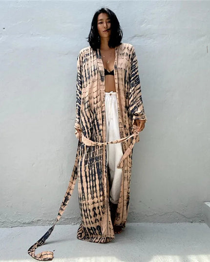 Długie kimono plażowe boho – narzutka damska na lato | Klenti