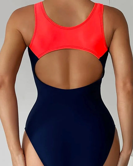 Jednoczęściowy strój kąpielowy sportowy z neonowymi wstawkami