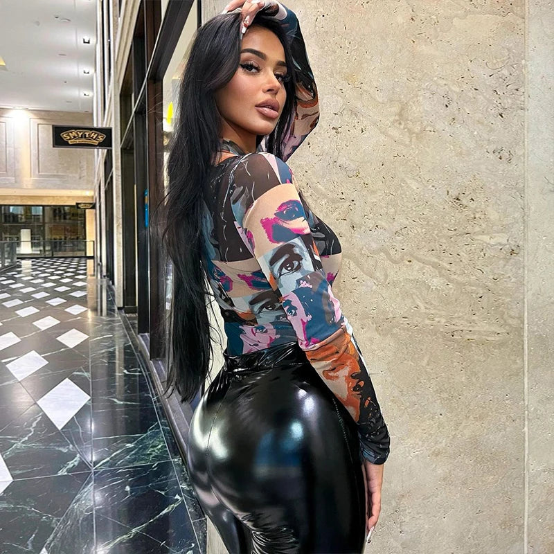Body damskie siateczkowe w kolorowe wzory