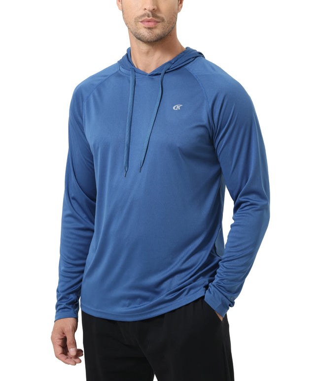 Sportowa koszulka męska z kapturem i długim rękawem - chroniąca przed promieniowaniem UV