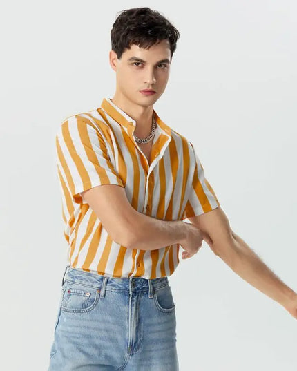 Męska koszula w paski z krótkim rękawem