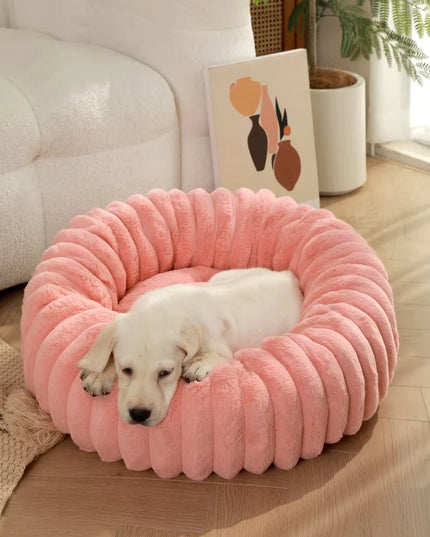 Okrągłe legowisko dla pupila – miękkie, karbowane posłanie z pluszu dla psa lub kota