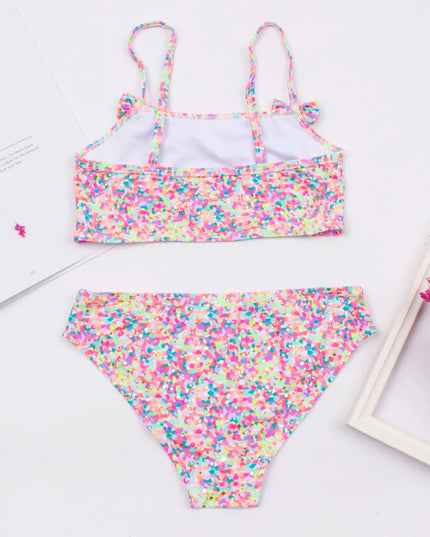 Dwuczęściowy strój kąpielowy dla dziewczynki na cienkich ramiączkach