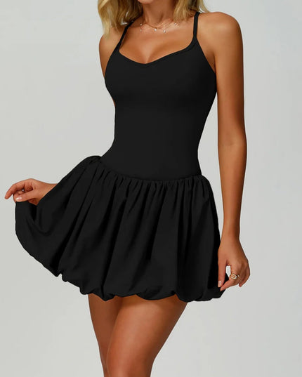 Sportowa sukienka - kombinezon damski z wszytymi miseczkami i rozkloszowaną spódniczką