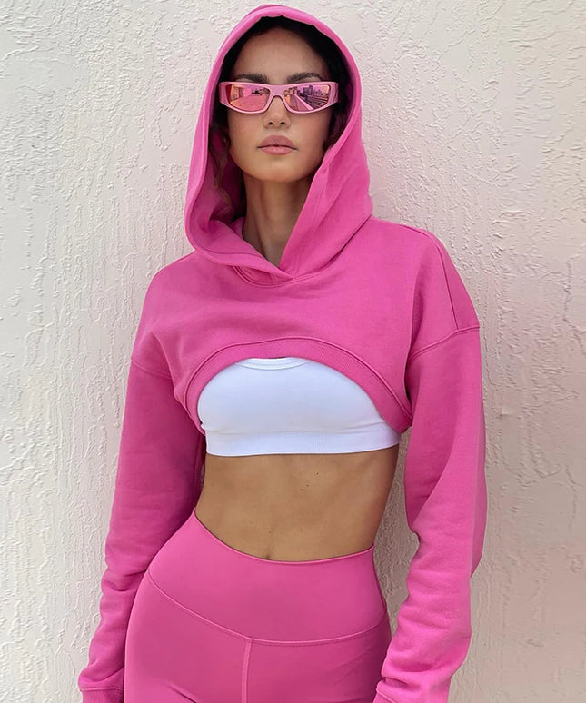 Sportowa bluza damska krótka z kapturem