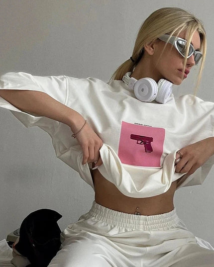 Damski T-shirt bawełniany z nadrukiem