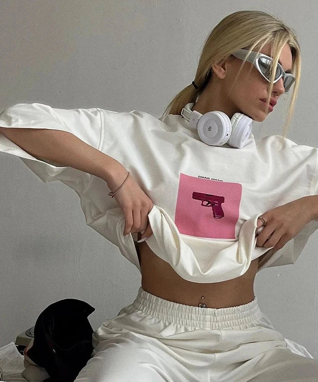 Damski T-shirt bawełniany z nadrukiem