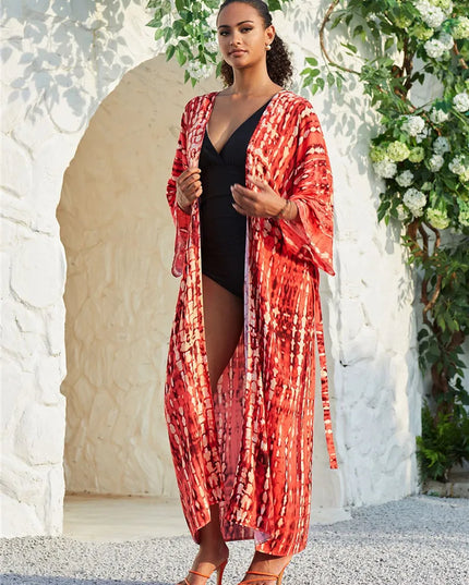 Długie kimono plażowe boho – narzutka damska na lato | Klenti