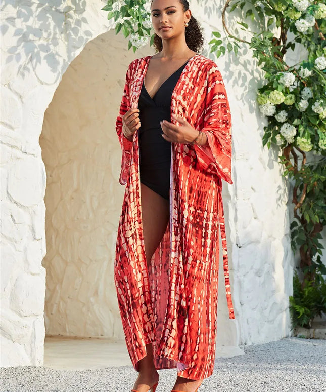 Długie kimono plażowe boho – narzutka damska na lato | Klenti