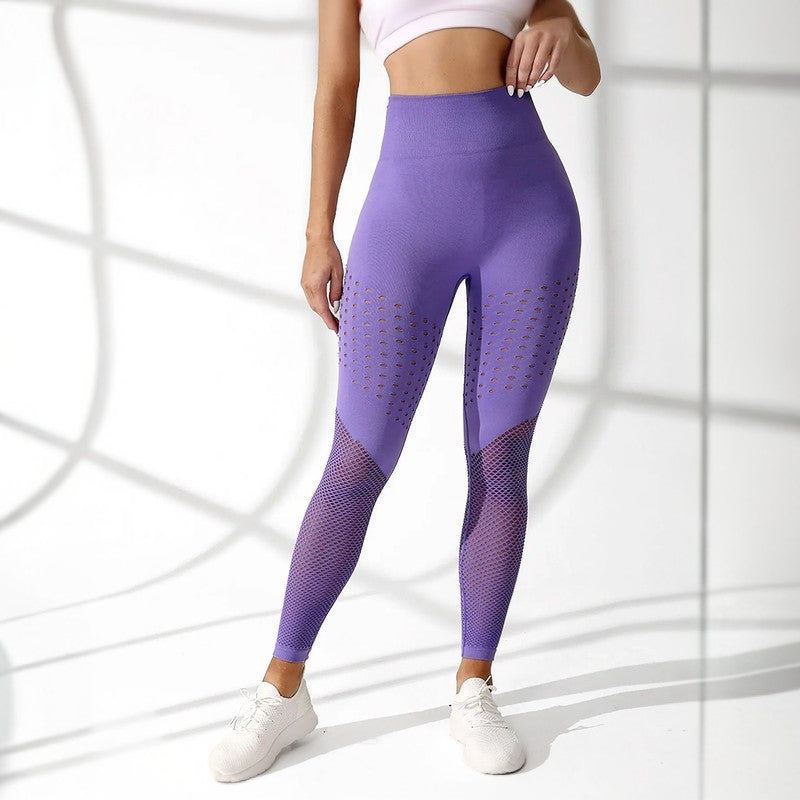Sportowe legginsy damskie bezszwowe z siateczką