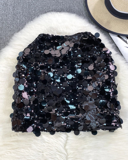 Spódnica mini z błyszczącymi cekinami i wysokim stanem