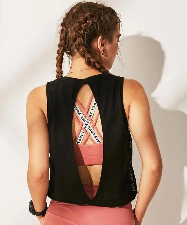 Sportowa koszulka damska z dużym rozcięciem na plecach