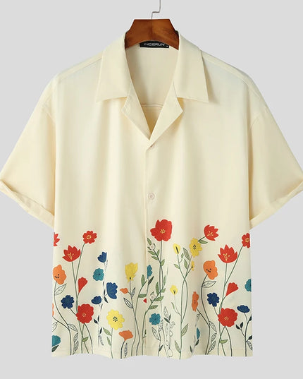 Męska koszula z krótkim rękawem ozdobiona motywem kwiatów