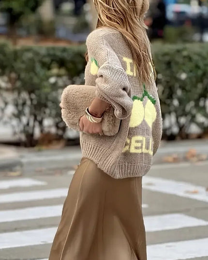 Sweter damski zapinany na guziki z bufiastymi rękawami – luźny sweter LIMONCELLO