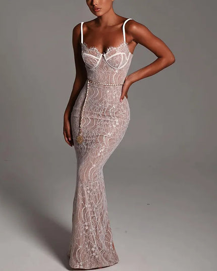 Sukienka maxi koronkowa na ramiączka