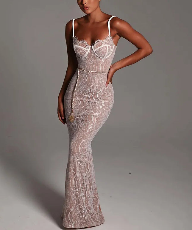 Sukienka maxi koronkowa na ramiączka