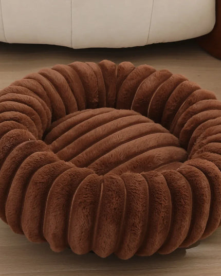 Okrągłe legowisko dla pupila – miękkie, karbowane posłanie z pluszu dla psa lub kota