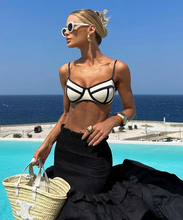 Dwuczęściowy strój kąpielowy bikini z kontrastowymi paskami