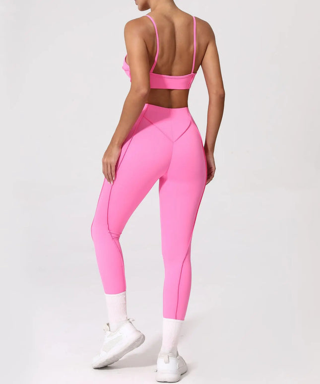 Bezszwowy komplet sportowy damski – top i legginsy z wysokim stanem