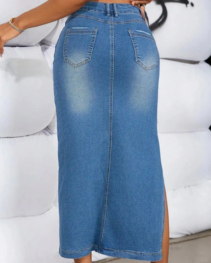 Spódnica maxi jeansowa z wycięciem na jedną nogę