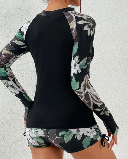 Dwuczęściowy strój kąpielowy tankini z długim rękawem i suwakiem