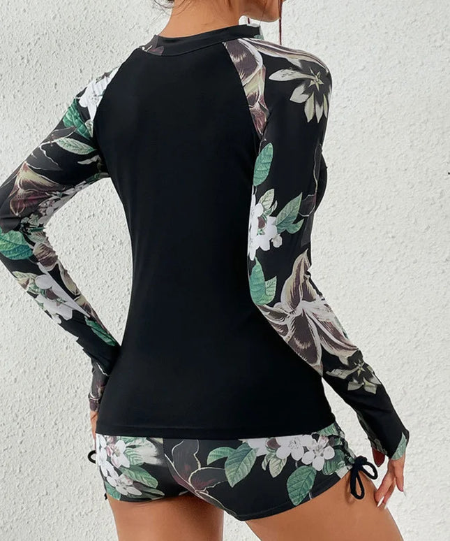 Dwuczęściowy strój kąpielowy tankini z długim rękawem i suwakiem