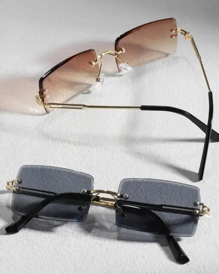 Męskie okulary przeciwsłoneczne prostokątne bezramkowe - zestaw 2 sztuk