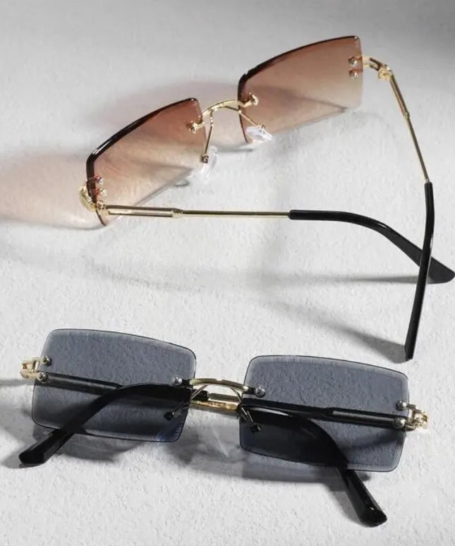 Męskie okulary przeciwsłoneczne prostokątne bezramkowe - zestaw 2 sztuk