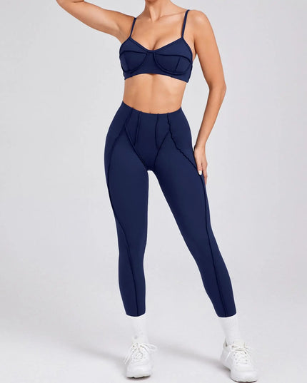 Bezszwowy komplet sportowy damski – top i legginsy z wysokim stanem