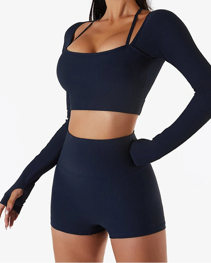 Sportowy top damski z długim rękawem i dodatkowymi ramiączkami