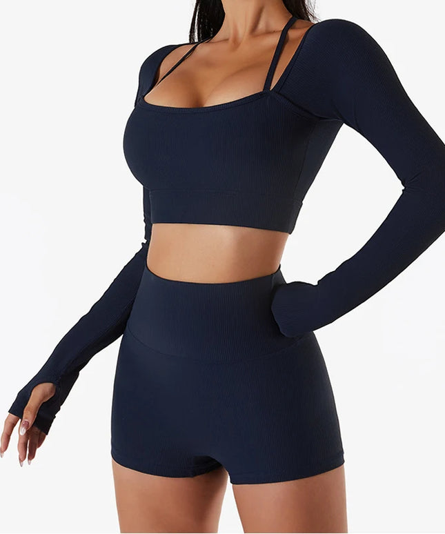 Sportowy top damski z długim rękawem i dodatkowymi ramiączkami