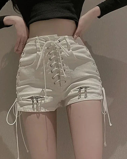 Damskie szorty z wysokim stanem i sznurkami