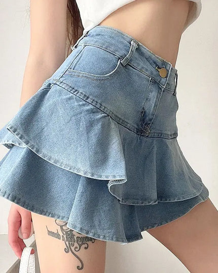 Spódnica mini jeansowa z falbankami